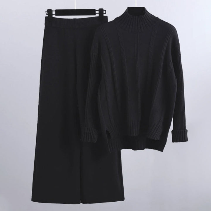 CALORA_ Linn | Set van coltrui en wijde gebreide broek voor dames