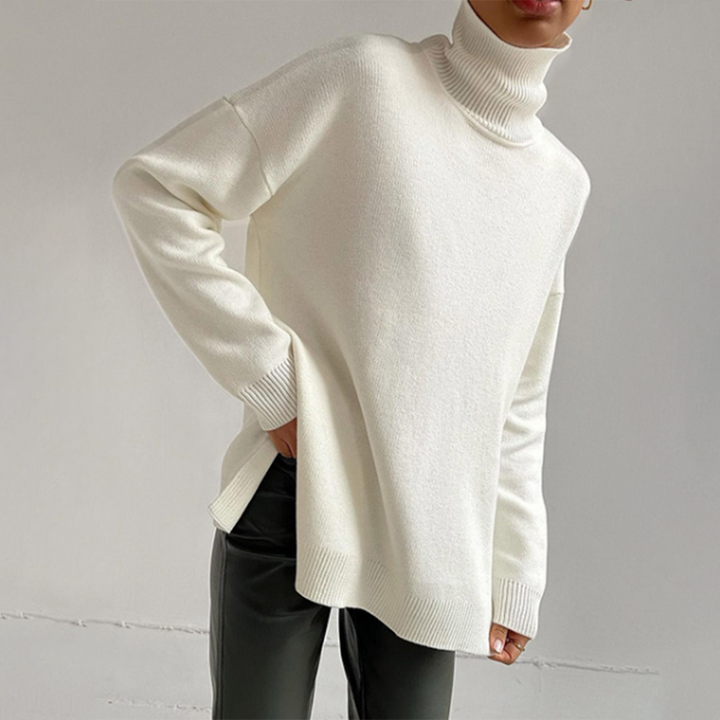 CALORA_ Losse gebreide Sweater met hoge hals