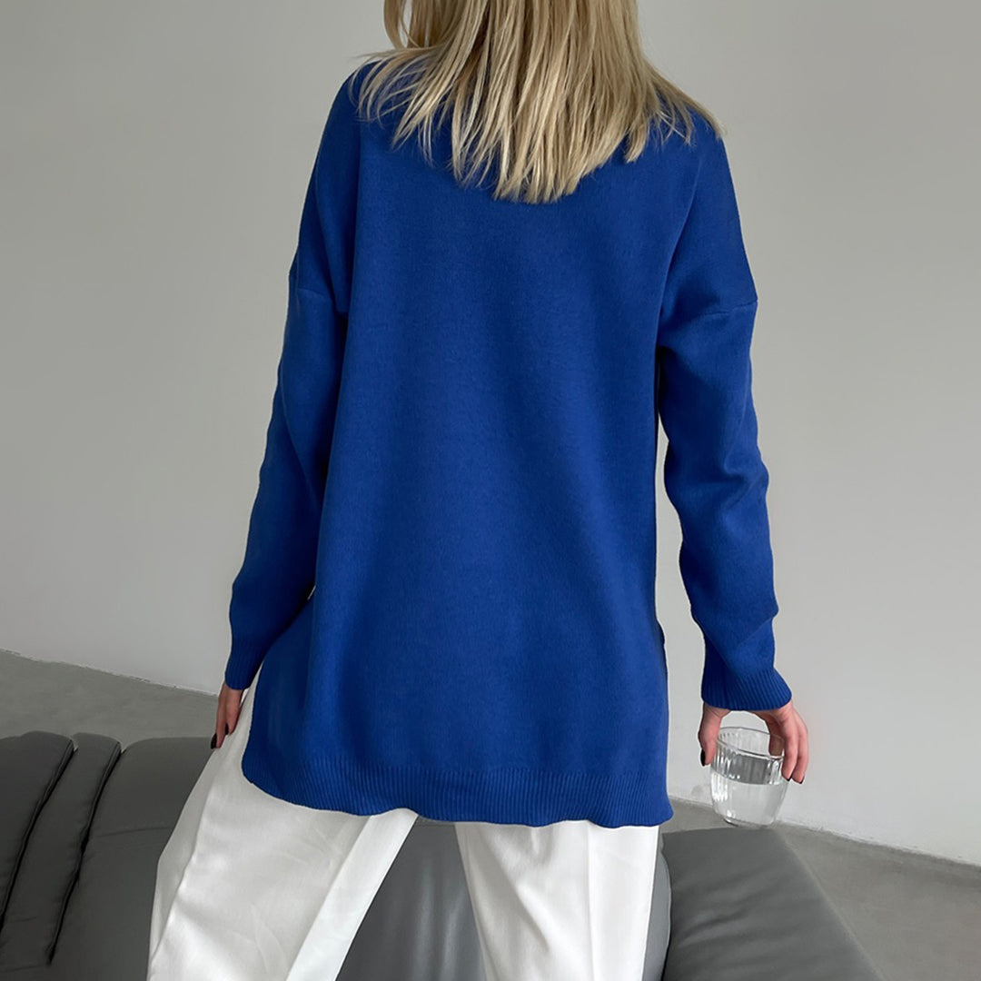 CALORA_ Losse gebreide Sweater met hoge hals
