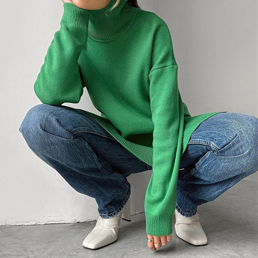 CALORA_ Losse gebreide Sweater met hoge hals