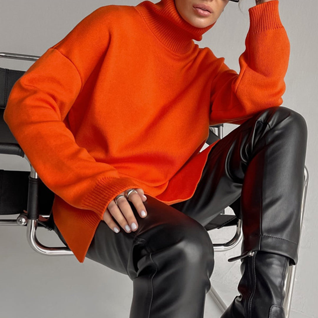 CALORA_ Losse gebreide Sweater met hoge hals