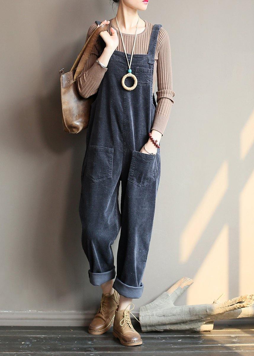 CALORA_ Losse grijze corduroy broek Denim Jumpsuit