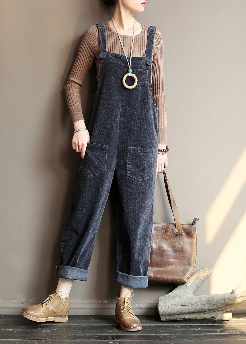 CALORA_ Losse grijze corduroy broek Denim Jumpsuit