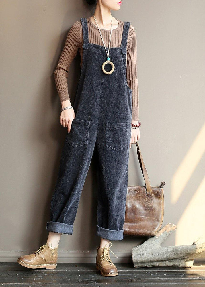 CALORA_ Losse grijze corduroy broek Denim Jumpsuit