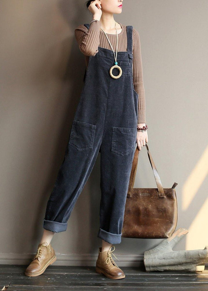 CALORA_ Losse grijze corduroy broek Denim Jumpsuit