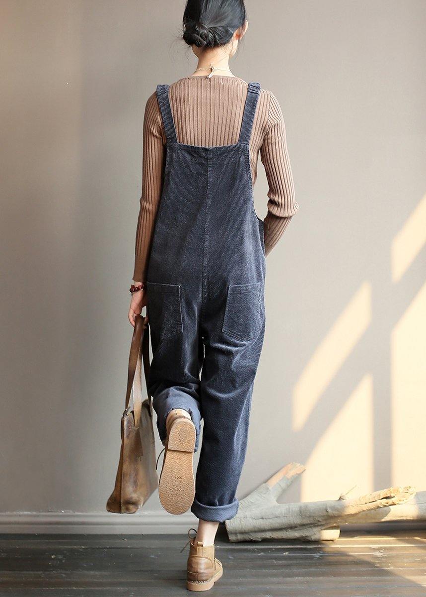 CALORA_ Losse grijze corduroy broek Denim Jumpsuit