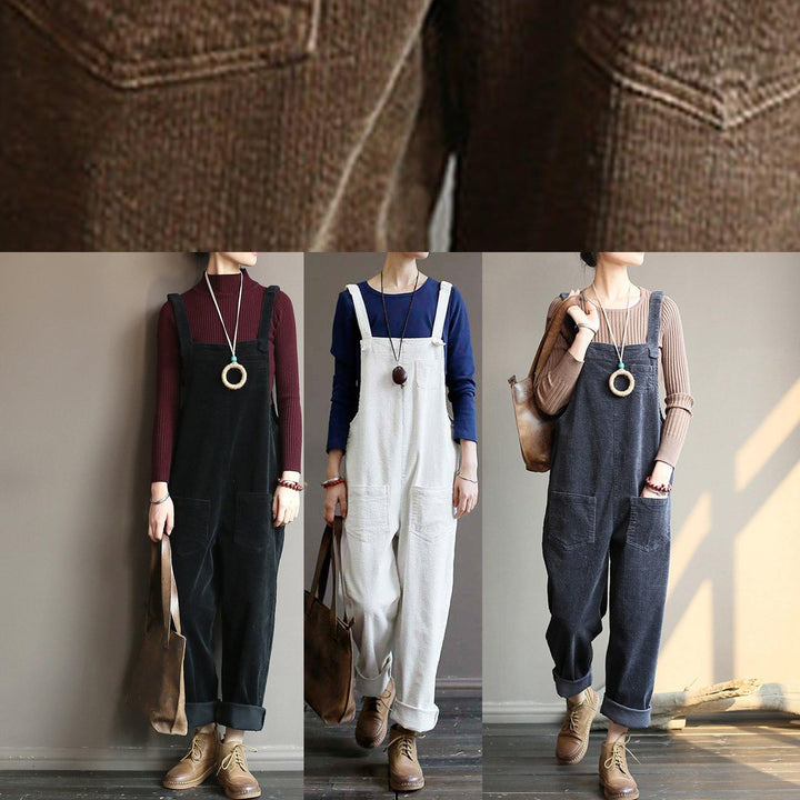 CALORA_ Losse grijze corduroy broek Denim Jumpsuit