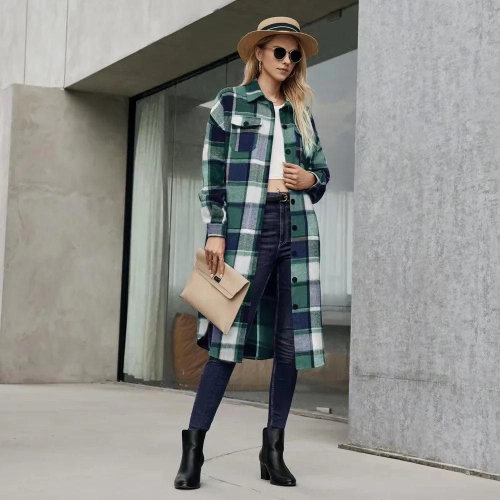 CALORA_ Louise | Dames geruite trenchcoat met zijsplitten en zakken
