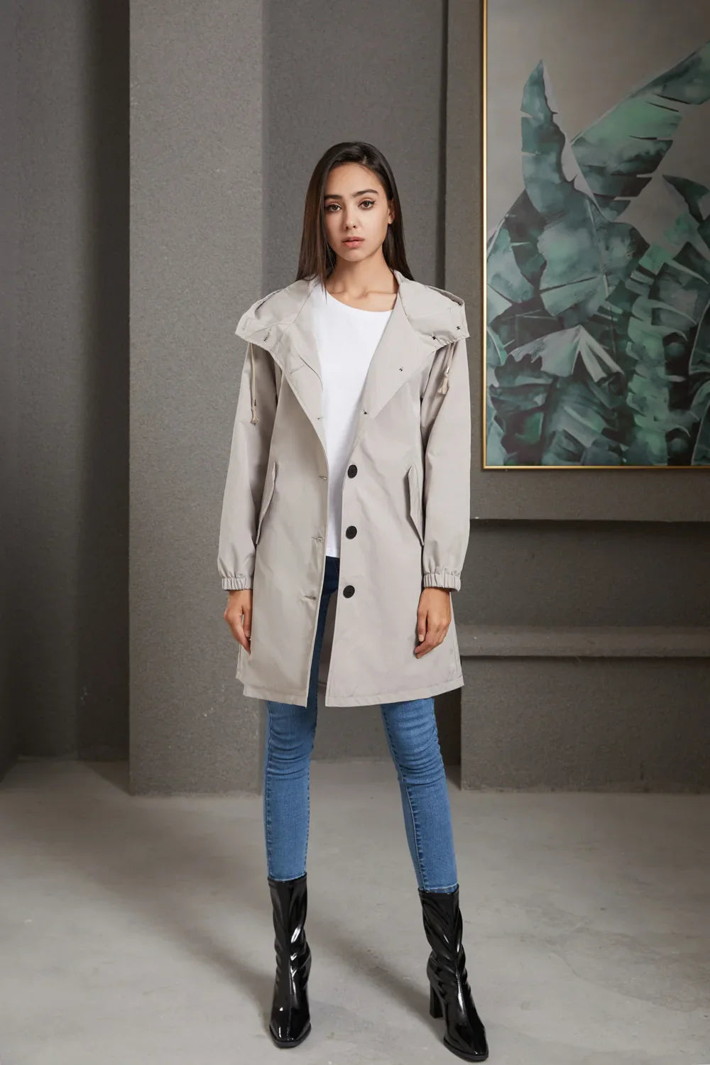 CALORA_ Luce | Trenchcoat met Capuchon en knopen