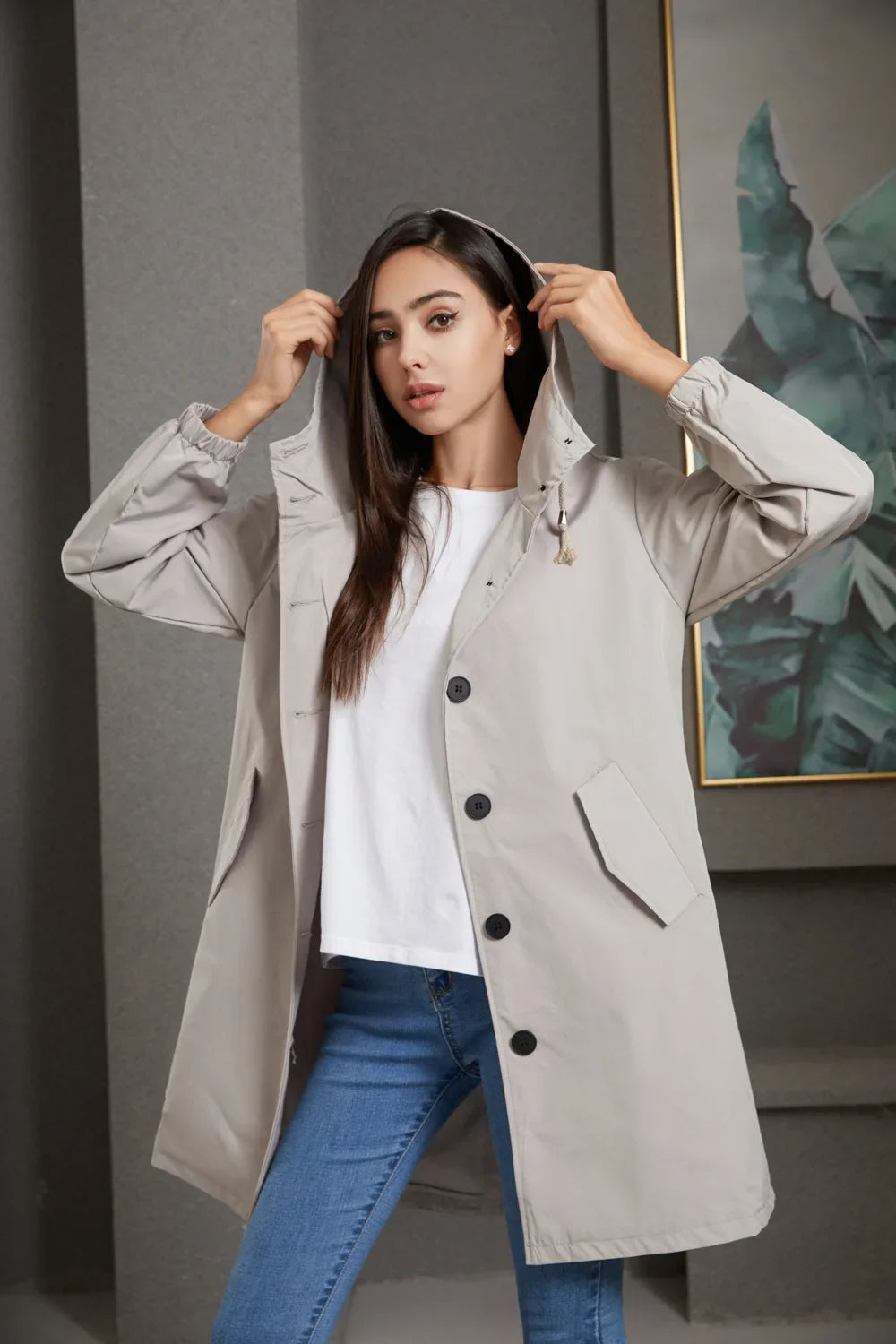 CALORA_ Luce | Trenchcoat met Capuchon en knopen