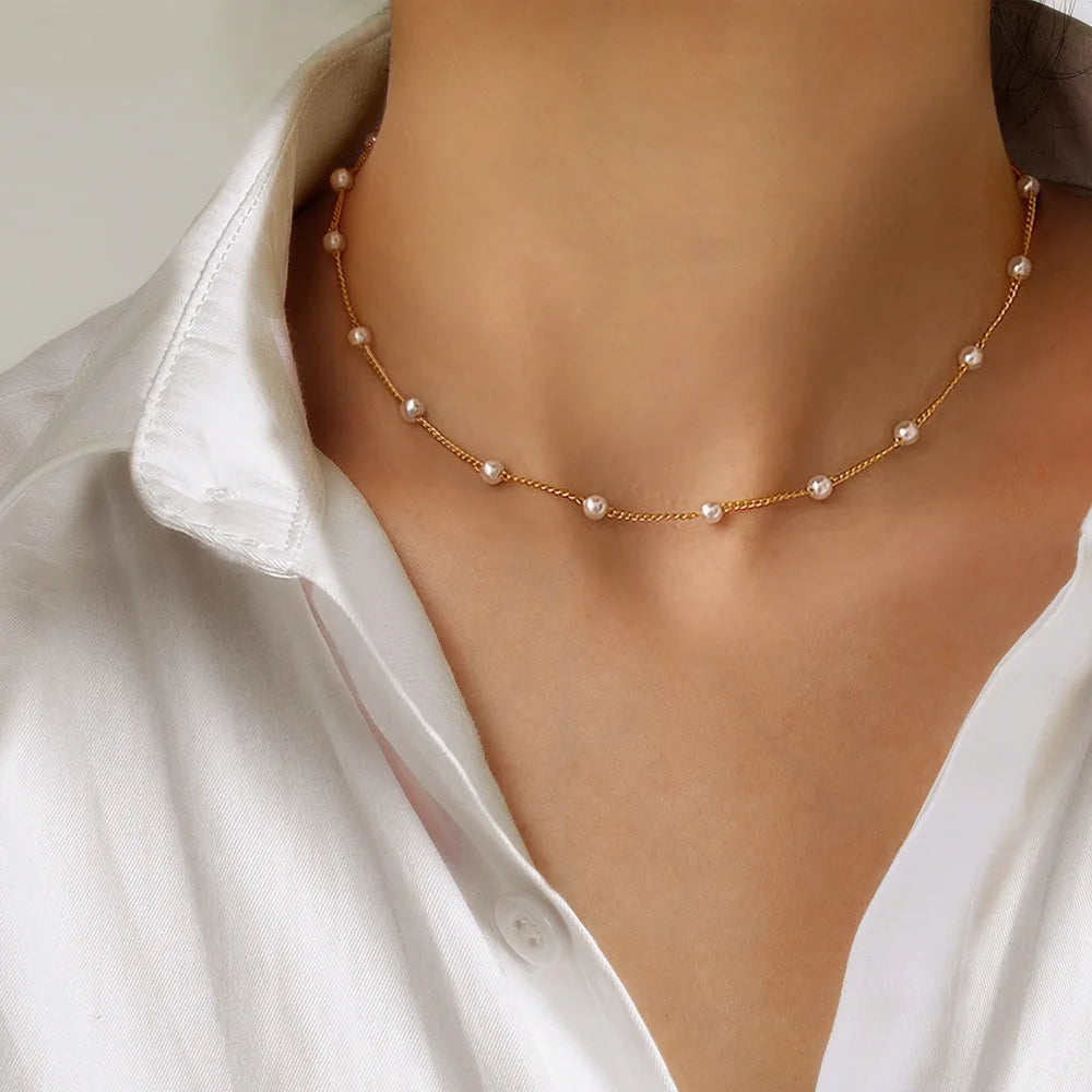 CALORA_ Lunelle | Parel Choker hartjes Ketting voor Vrouwen