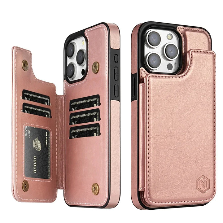 CALORA_ Luxe Leren Telefoonhoes Kaartvakken Magnetische Sluiting