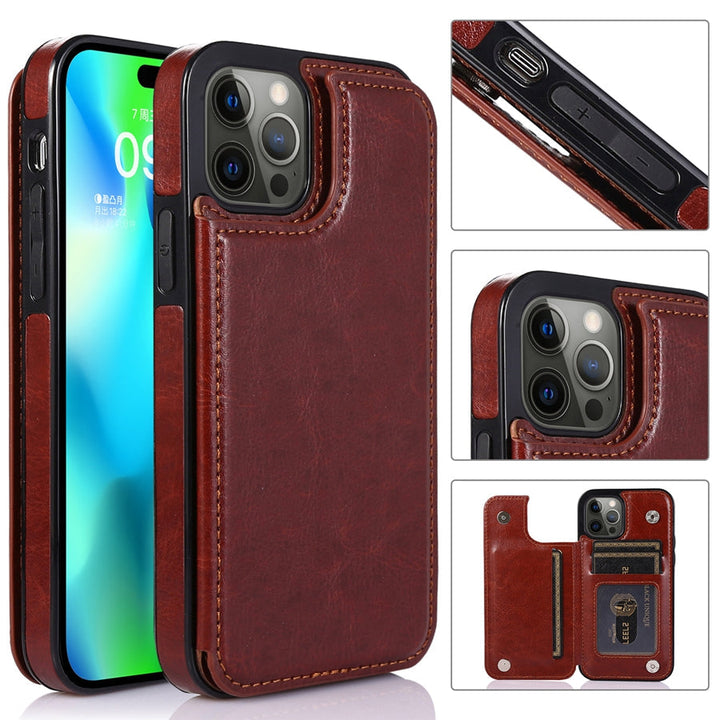 CALORA_ Luxe Leren Telefoonhoes Kaartvakken Magnetische Sluiting