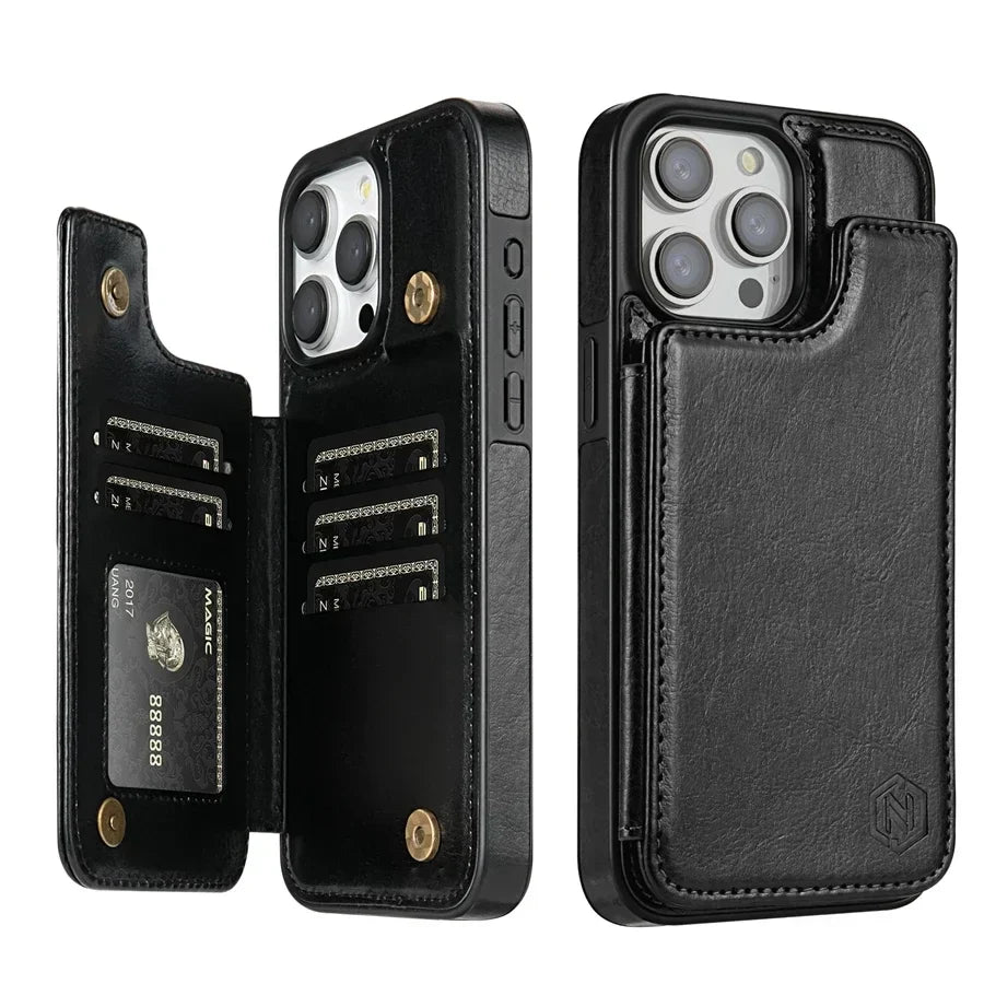 CALORA_ Luxe Leren Telefoonhoes Kaartvakken Magnetische Sluiting