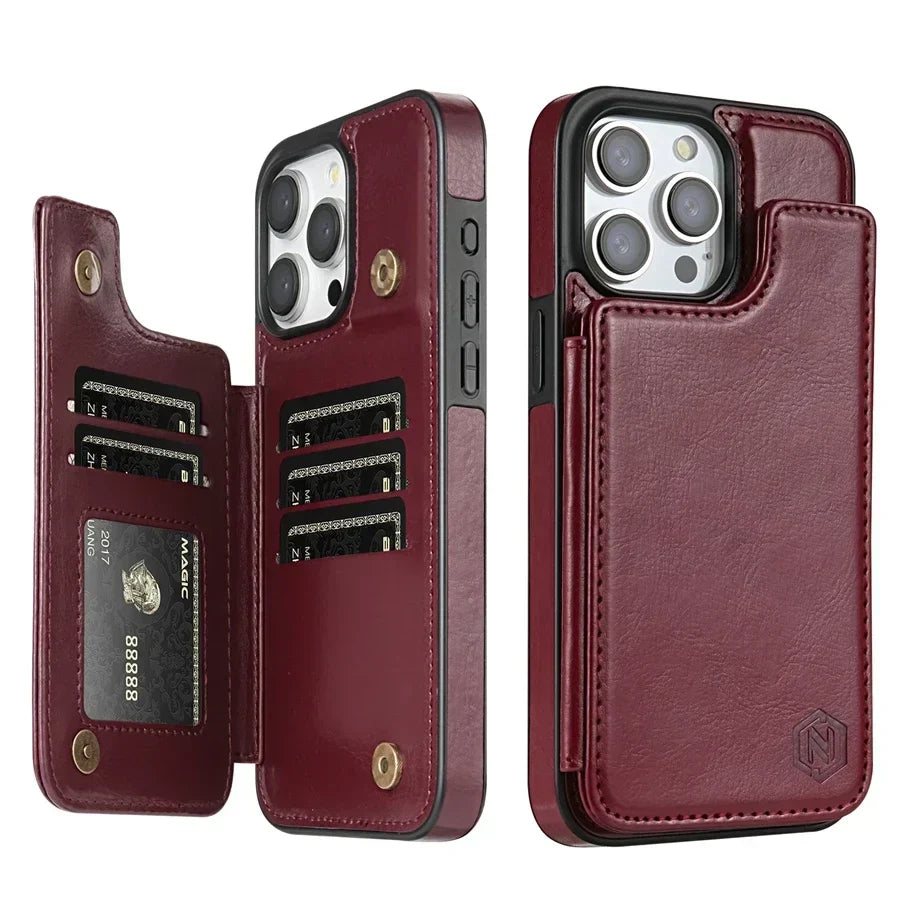 CALORA_ Luxe Leren Telefoonhoes Kaartvakken Magnetische Sluiting