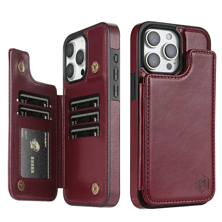 CALORA_ Luxe Leren Telefoonhoes Kaartvakken Magnetische Sluiting