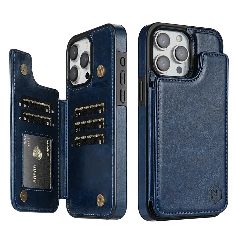 CALORA_ Luxe Leren Telefoonhoes Kaartvakken Magnetische Sluiting