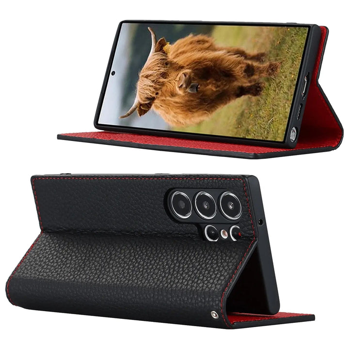 CALORA_ Luxe Leren Portemonnee Wallet Case met Kickstand voor Samsung Galaxy S23 Ultra