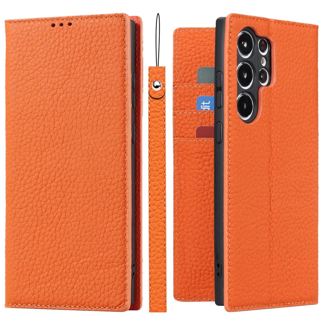 CALORA_ Luxe Leren Portemonnee Wallet Case met Kickstand voor Samsung Galaxy S23 Ultra