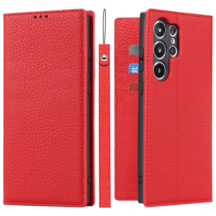 CALORA_ Luxe Leren Portemonnee Wallet Case met Kickstand voor Samsung Galaxy S23 Ultra