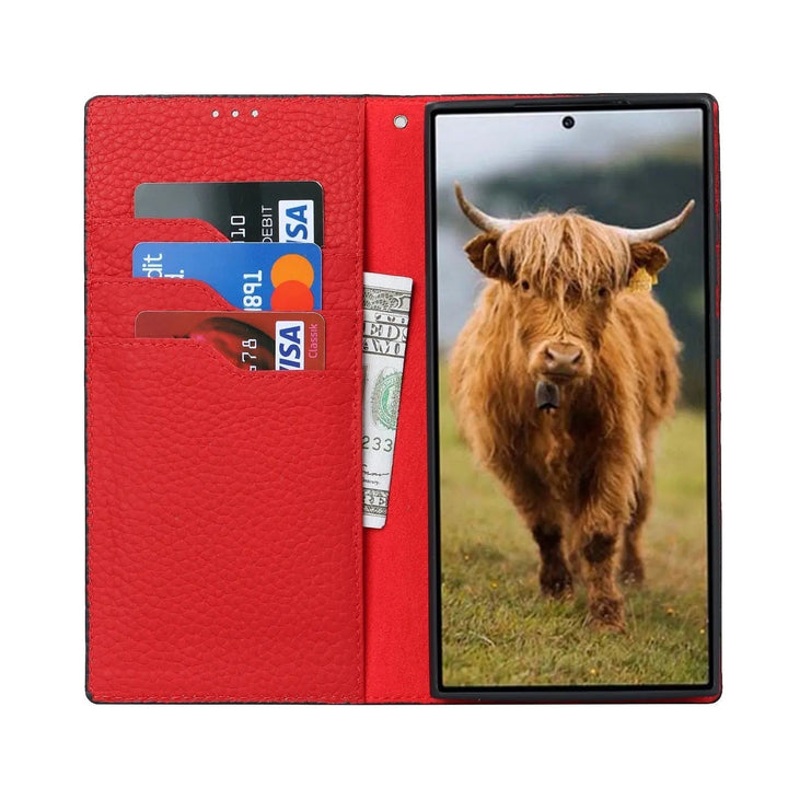CALORA_ Luxe Leren Portemonnee Wallet Case met Kickstand voor Samsung Galaxy S23 Ultra