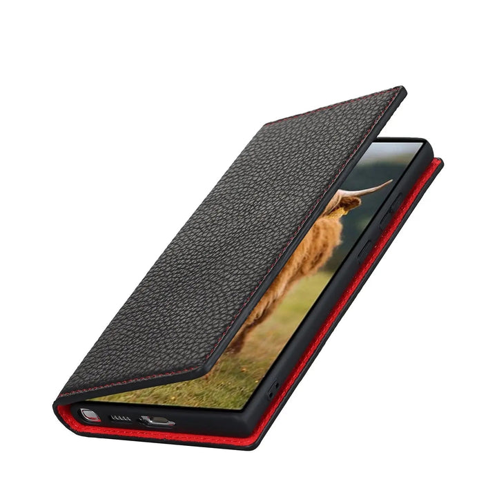 CALORA_ Luxe Leren Portemonnee Wallet Case met Kickstand voor Samsung Galaxy S23 Ultra