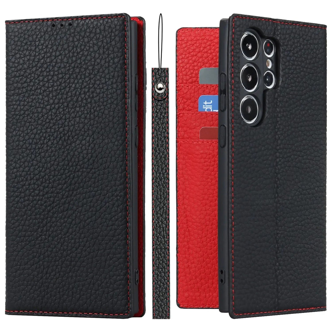 CALORA_ Luxe Leren Portemonnee Wallet Case met Kickstand voor Samsung Galaxy S23 Ultra