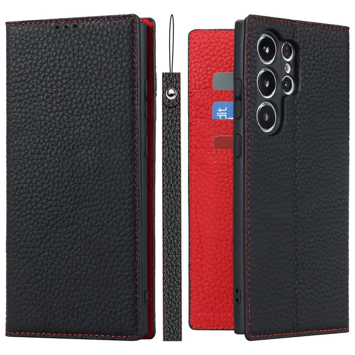 CALORA_ Luxe Leren Portemonnee Wallet Case met Kickstand voor Samsung Galaxy S23 Ultra