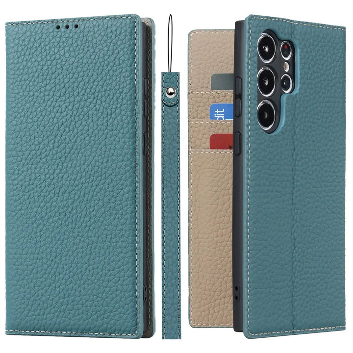 CALORA_ Luxe Leren Portemonnee Wallet Case met Kickstand voor Samsung Galaxy S23 Ultra