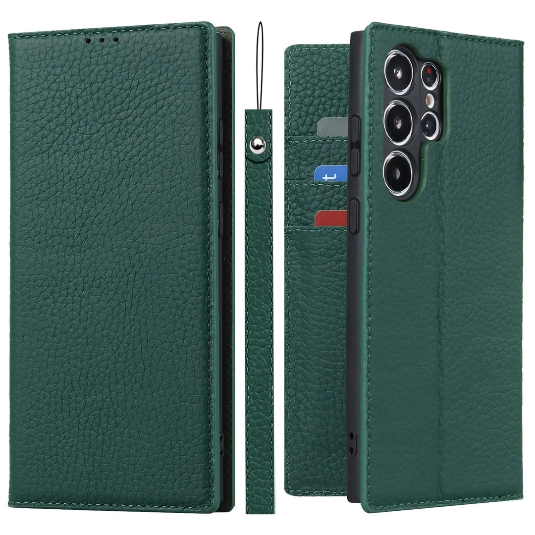 CALORA_ Luxe Leren Portemonnee Wallet Case met Kickstand voor Samsung Galaxy S23 Ultra