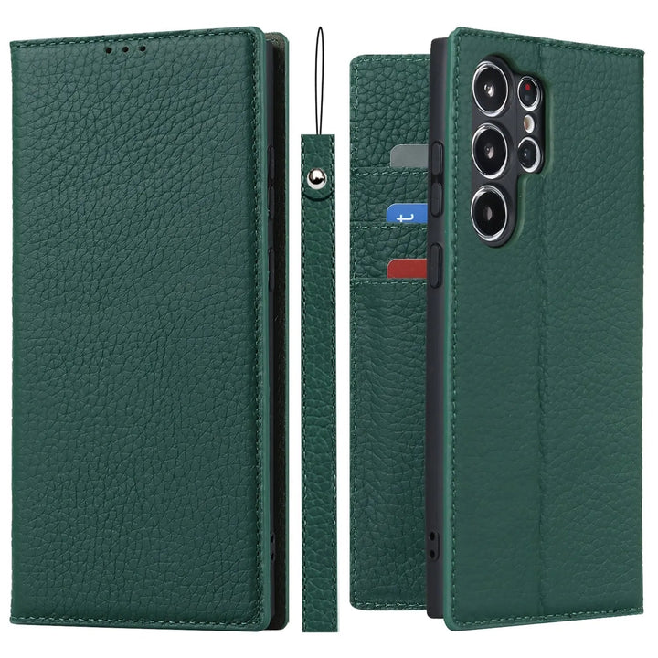 CALORA_ Luxe Leren Portemonnee Wallet Case met Kickstand voor Samsung Galaxy S23 Ultra