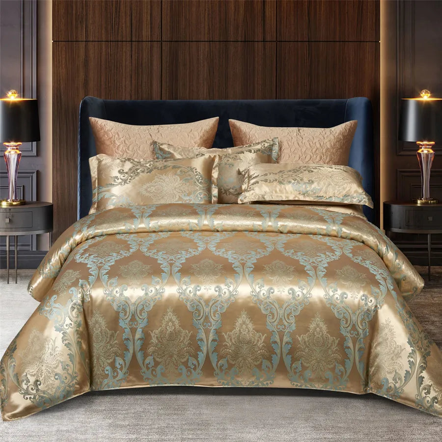 CALORA_ Luxe Tweepersoonsbed Dekbed Beddengoed Set Satijn Rayon Jacquard 220x240