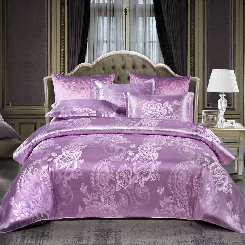 CALORA_ Luxe Tweepersoonsbed Dekbed Beddengoed Set Satijn Rayon Jacquard 220x240