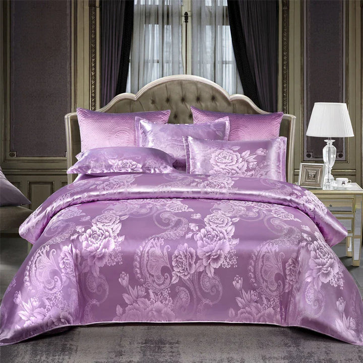 CALORA_ Luxe Tweepersoonsbed Dekbed Beddengoed Set Satijn Rayon Jacquard 220x240