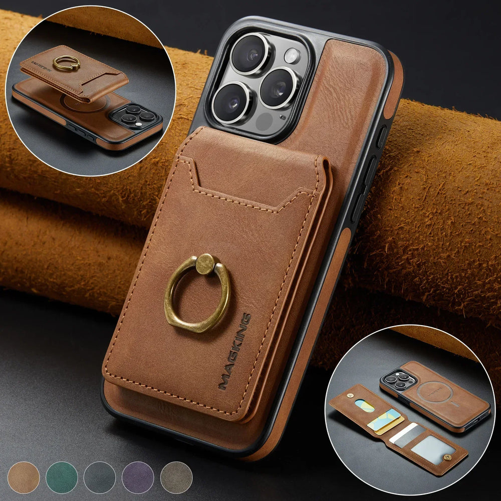 CALORA_ MagSafe iPhone-hoesje met Afneembare Portemonnee en Ringhouder