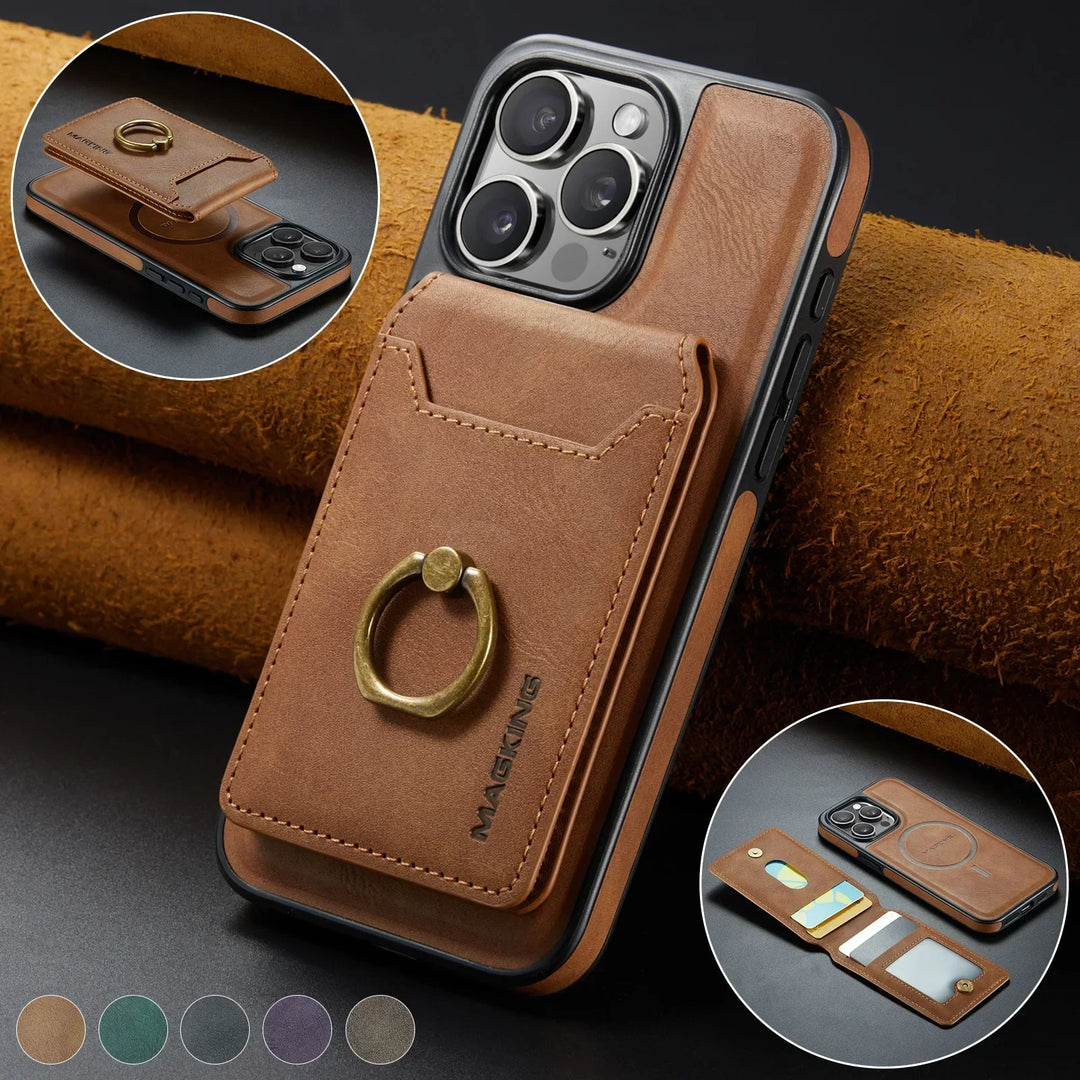 CALORA_ MagSafe iPhone-hoesje met Afneembare Portemonnee en Ringhouder