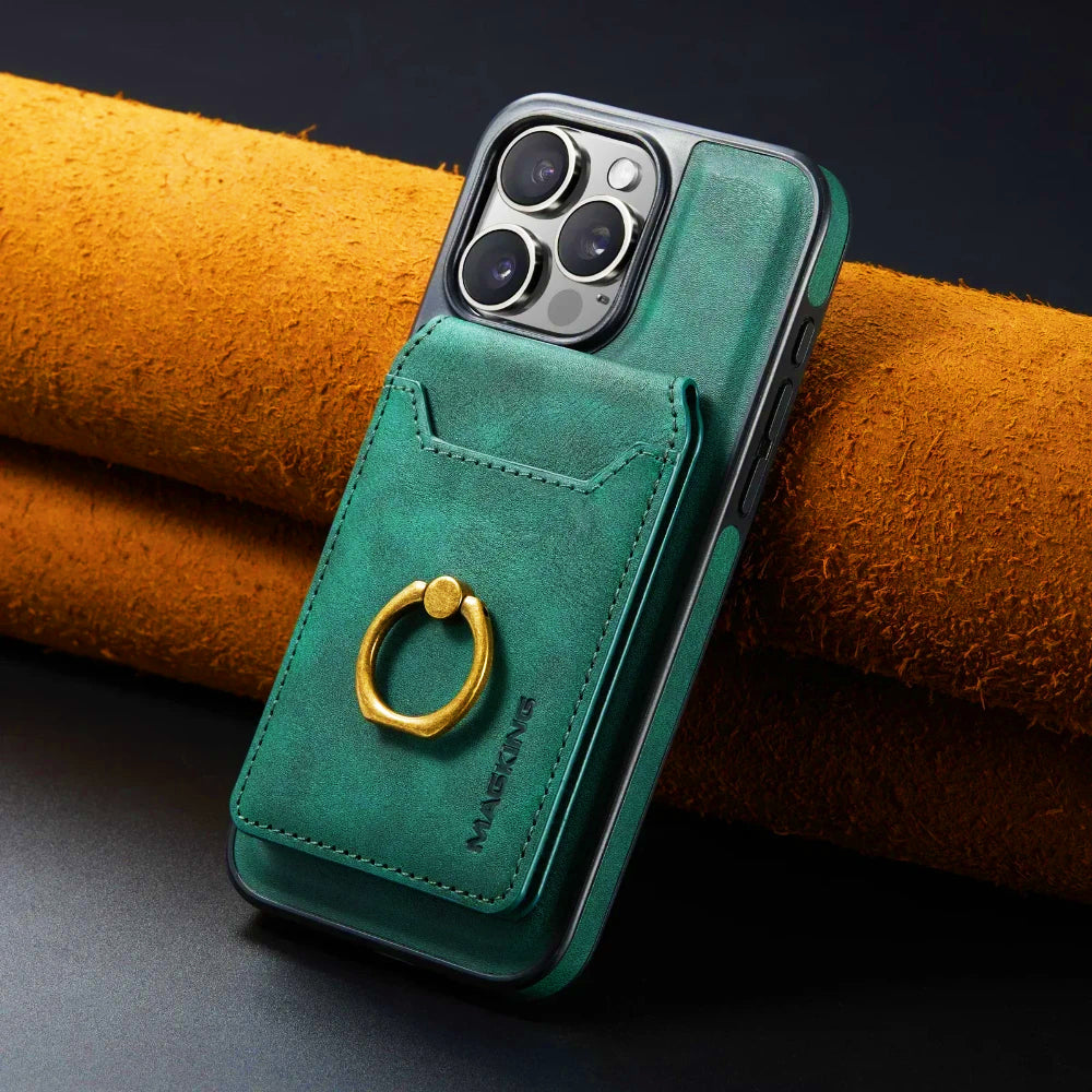 CALORA_ MagSafe iPhone-hoesje met Afneembare Portemonnee en Ringhouder