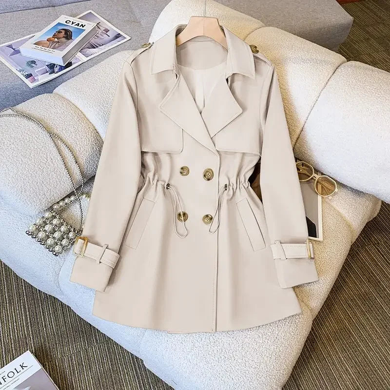 CALORA_ Elegante Middellange Trenchcoat voor Dames van Hoogwaardige Stof