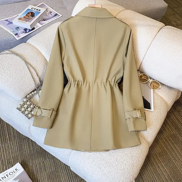 CALORA_ Elegante Middellange Trenchcoat voor Dames van Hoogwaardige Stof