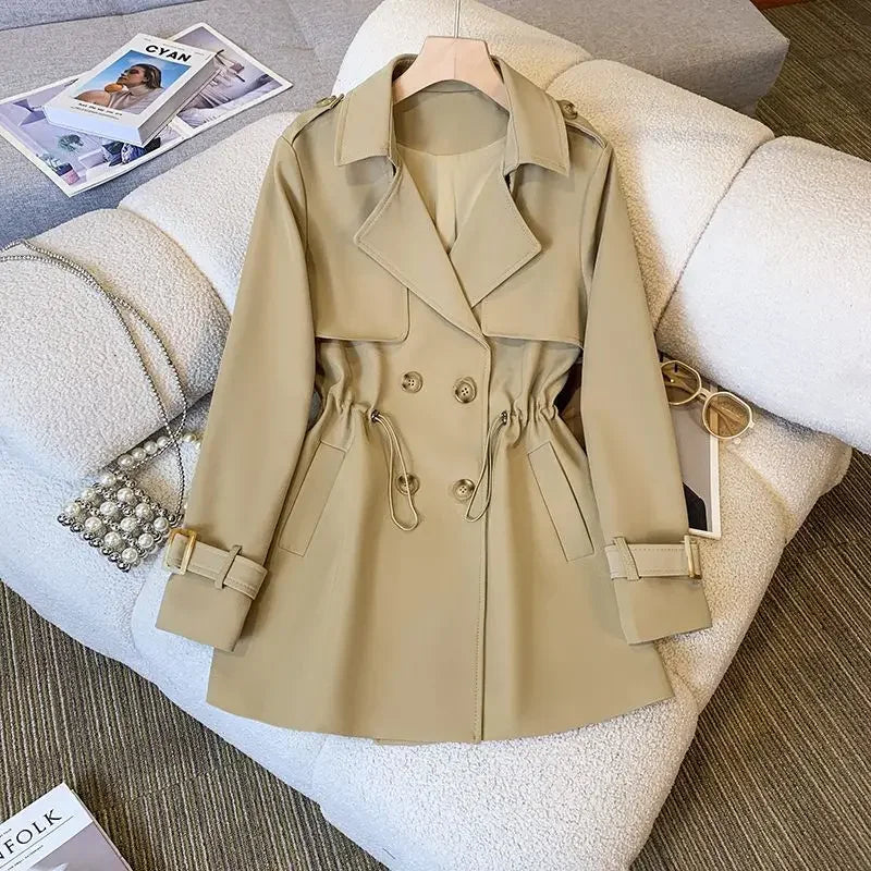 CALORA_ Elegante Middellange Trenchcoat voor Dames van Hoogwaardige Stof