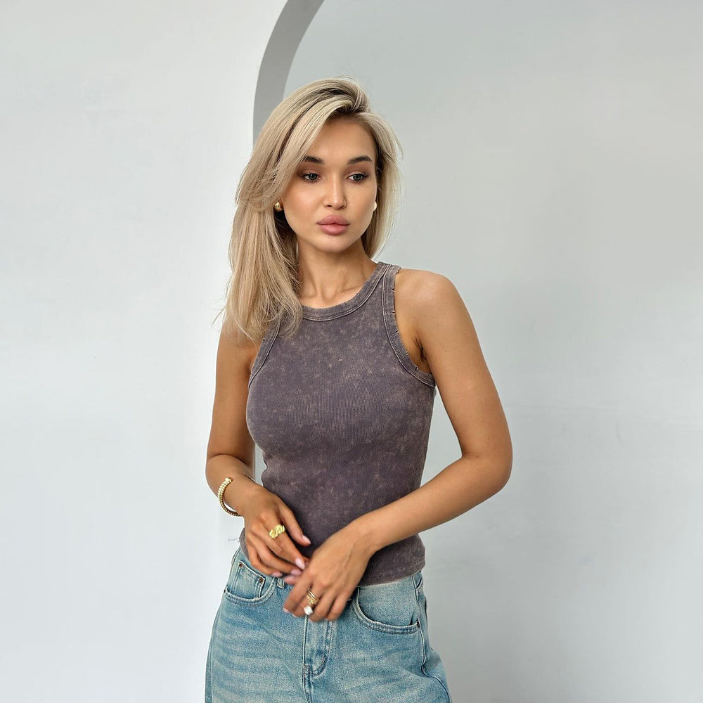 CALORA_ Minimalistisch Effen Kleur Klein Top Vest voor Dames