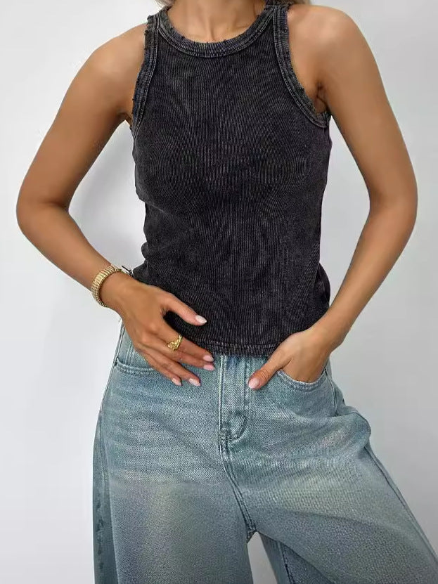 CALORA_ Minimalistisch Effen Kleur Klein Top Vest voor Dames