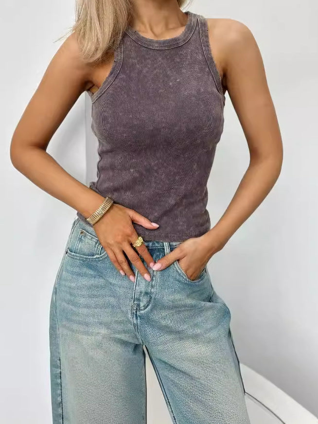 CALORA_ Minimalistisch Effen Kleur Klein Top Vest voor Dames