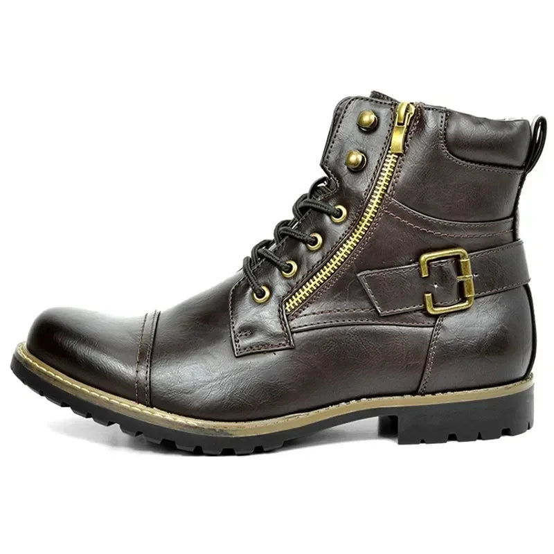 CALORA_ Moderne Leren Hoge Heren Boots met Rits en Decoratieve Gesp
