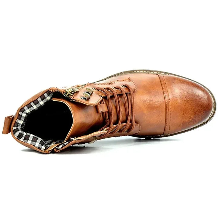 CALORA_ Moderne Leren Hoge Heren Boots met Rits en Decoratieve Gesp