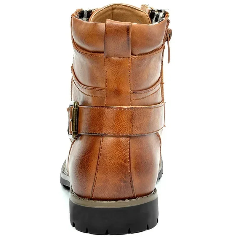 CALORA_ Moderne Leren Hoge Heren Boots met Rits en Decoratieve Gesp