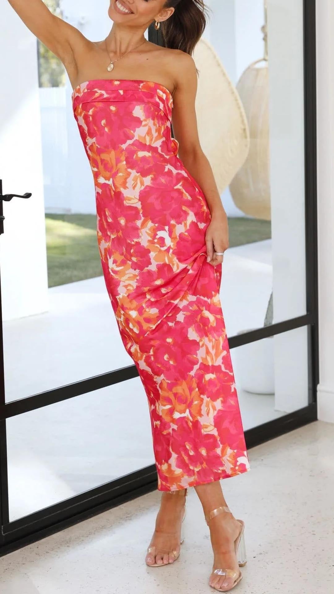 CALORA_ Mouwloze Bloemen Maxi Jurk Met Vloeiende Zomer Silhouet