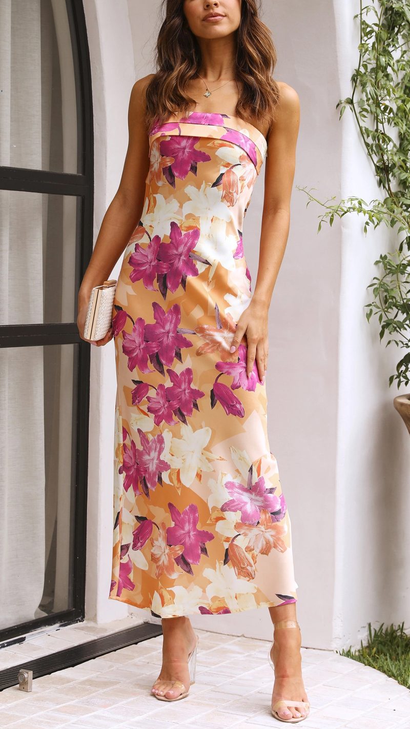 CALORA_ Mouwloze Bloemen Maxi Jurk Met Vloeiende Zomer Silhouet