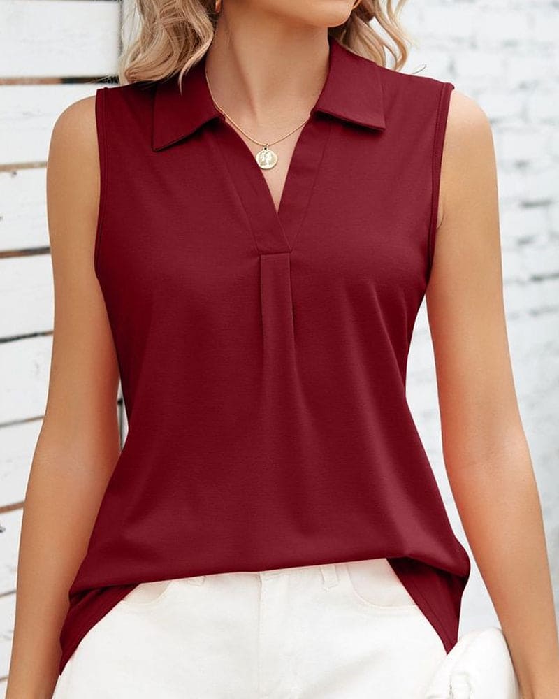 CALORA_ Mouwloze Blouse met Geraffineerde Kraag en O-Halslijn voor Zomer