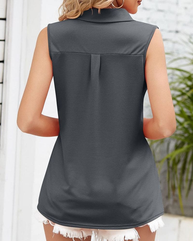 CALORA_ Mouwloze Blouse met Geraffineerde Kraag en O-Halslijn voor Zomer